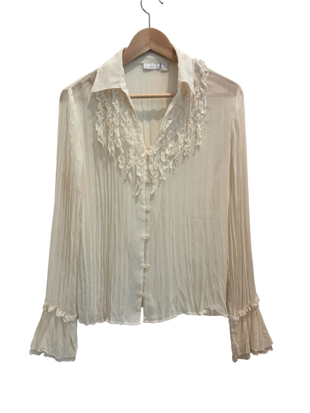 Sheer Ruffle Blouse Romantic Bell Sleeve Cream Size Small